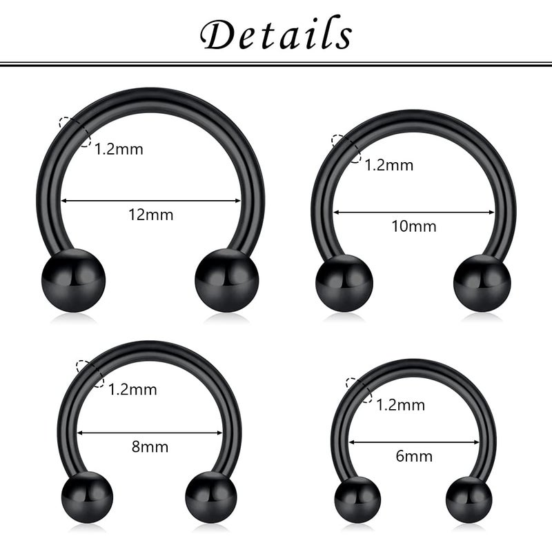 TOKRING 16PCS 16G Septum Nose Rings  Surgical Steel Piercing Jewelry  Cartilage Horseshoe Body Piercing Eyebrow Tragus Lip Rings of Sizes for Women Men 6-12mm - Image 2